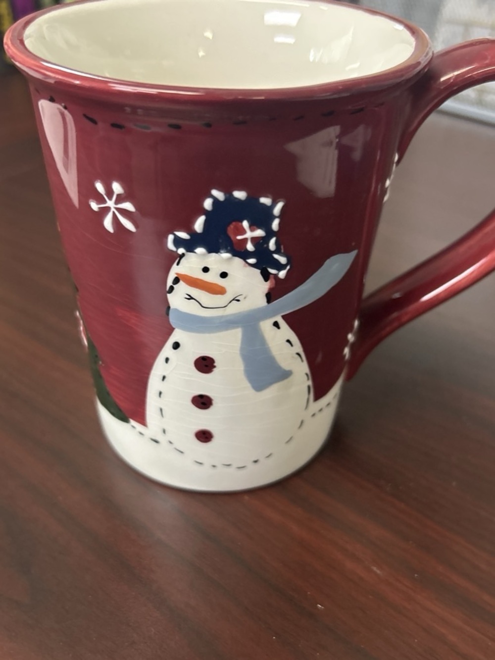 Sonoma Holiday Snowman Christmas Mug in Red & White